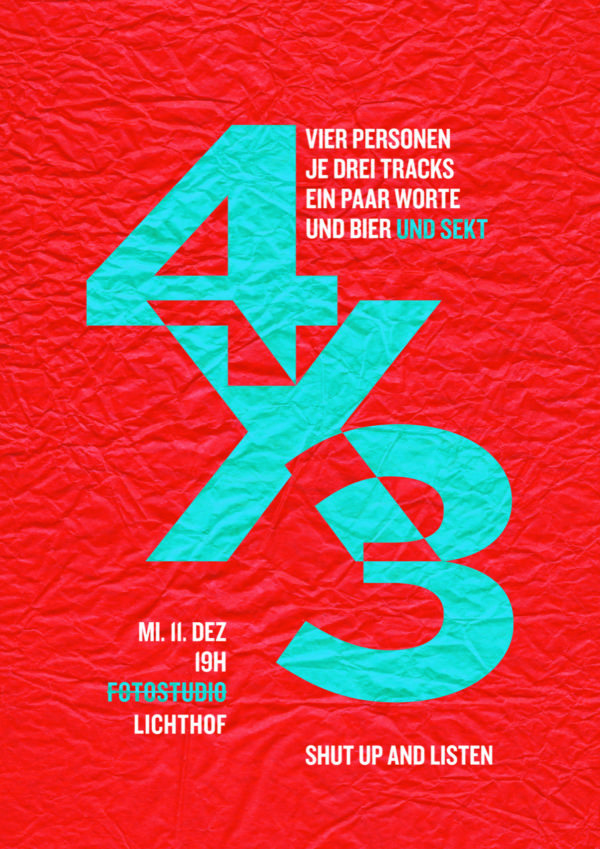 Plakat für 4x3 im Wintersemester 2019.